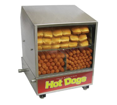 WINCO BENCHMARK HOT DOG  STEAMER, 164 HOT DOGS, 36 BUNS