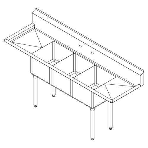 FALCON 3-COMPARTMENT SINK W/ 18&quot; DRAIN BOARDS, 18&quot;x18&quot; 