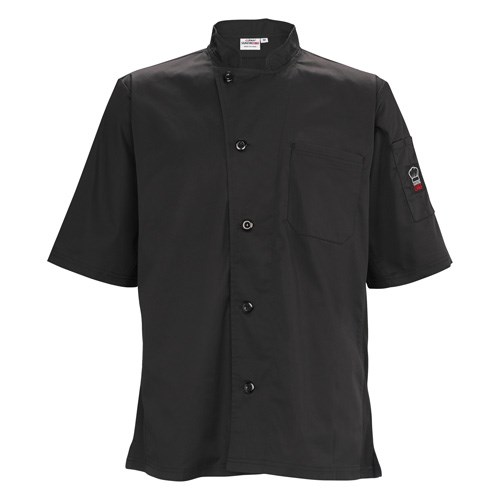 WINCO SHORT SLEEVE MESH BACK CHEF JACKET, LARGE, BLACK